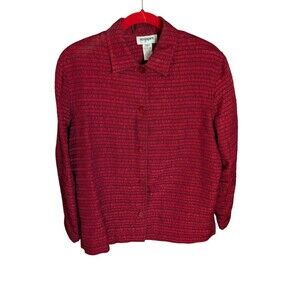 Women's Easy Spirit Red Crinkle Stripe Buttoned Blazer Lightweight Jacket